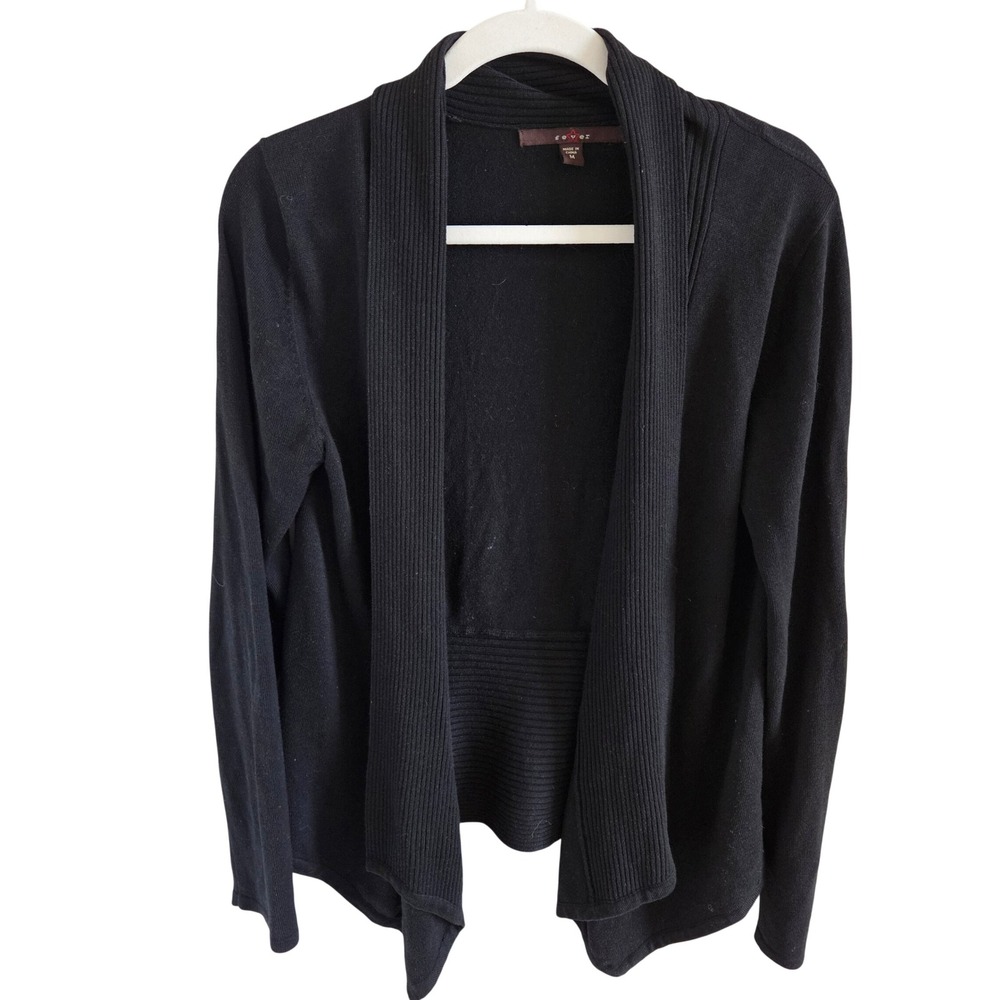 Fever Woman Size M Waterfall Rib Collar Long Sleeve Cardigan Cotton Blend Cozy